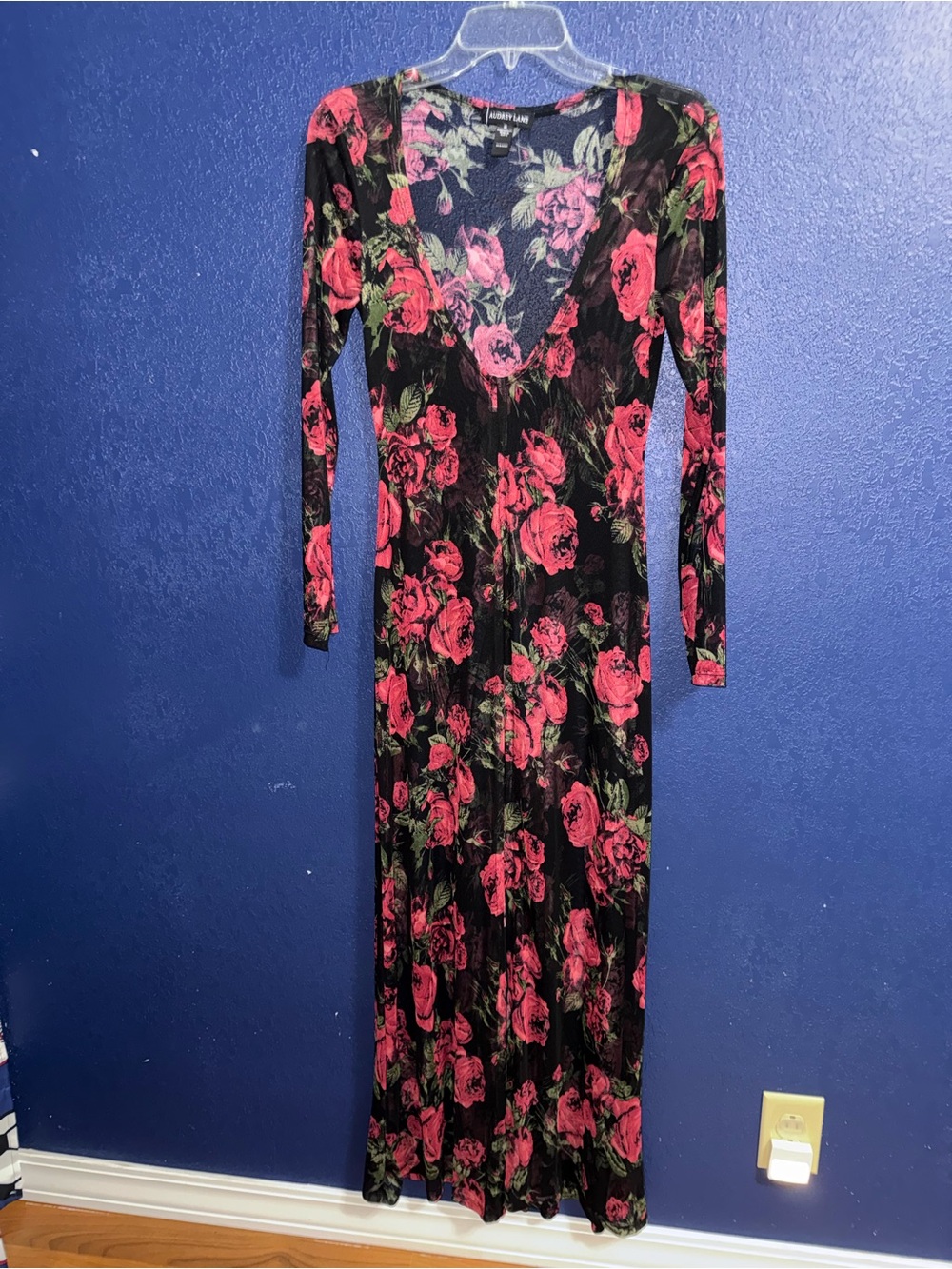Witchy black mesh sheer floral long sleeve dress cardigan coverup goth dark Md